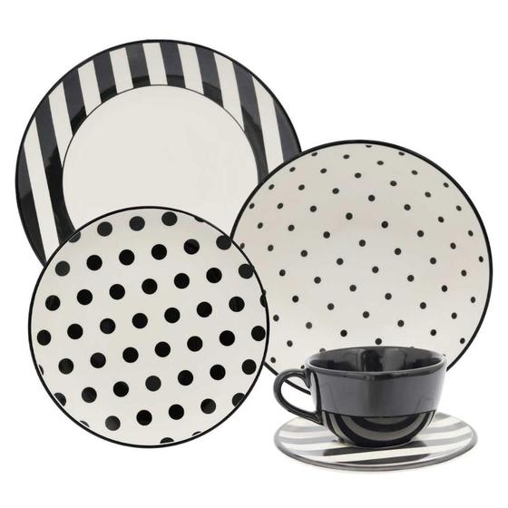 Imagem de Aparelho de Jantar e Chá 20 Peças Oxford Unni Stripes And Dots