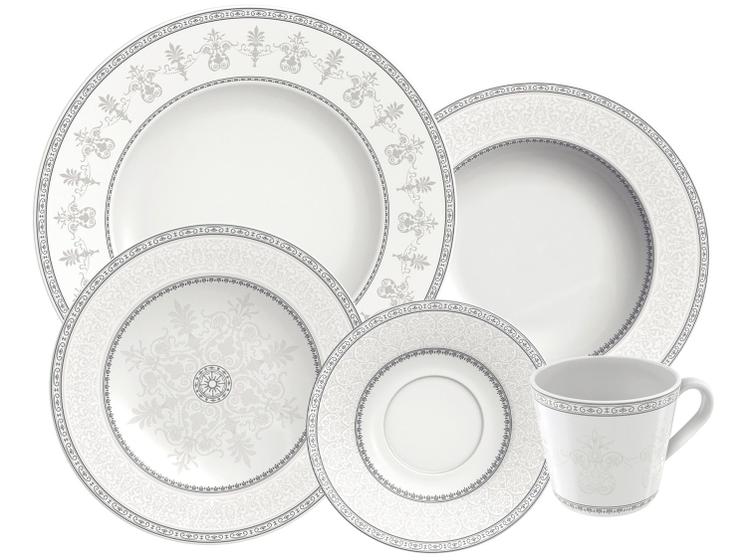 Aparelho de Jantar e Chá 20 Peças Tramontina - Porcelana Cinza Redondo Gabrielle Imagem de Aparelho de Jantar e Chá 20 Peças Tramontina