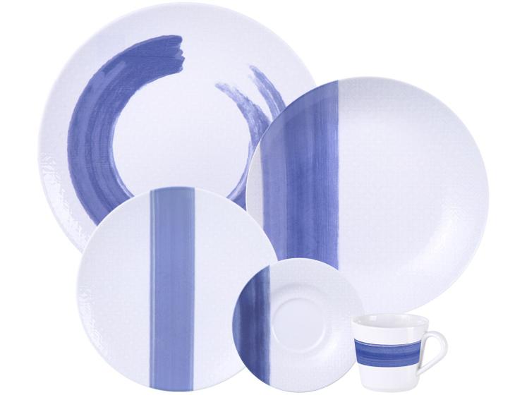 Imagem de Aparelho de Jantar e Chá 20 Peças Tramontina Redondo de Porcelana Branco e Azul Soho 96589036