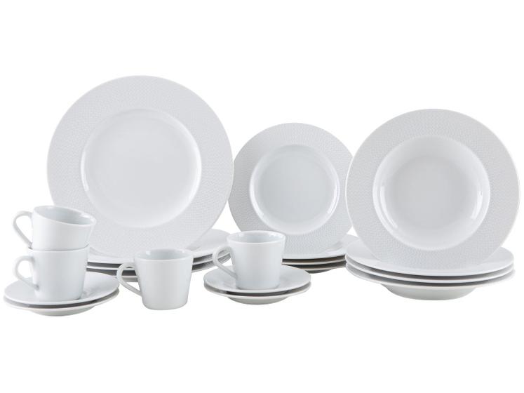 Aparelho De Jantar E Cha 20 Pecas Tramontina Redondo De Porcelana Branco Mesh