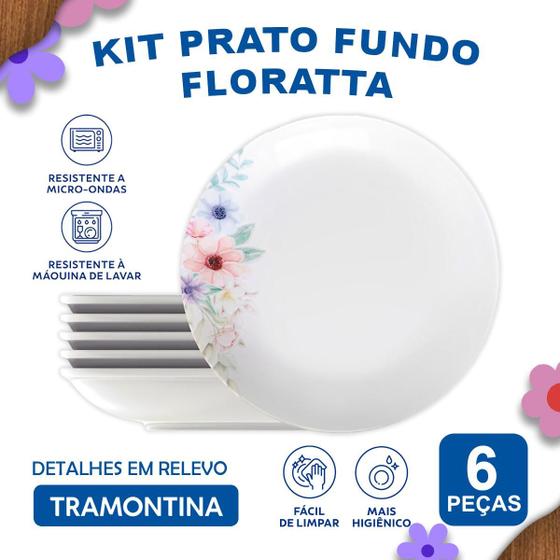 Imagem de Aparelho de Jantar Floratta Tramontina Jogo de Pratos Rasos, Fundos e Sobremesa com Opções de Kits