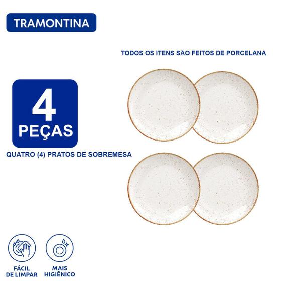 Imagem de Aparelho de Jantar Jogo de Pratos 21 cm Sobremesa Tramontina Rústico Marrom em Porcelana Decorada 4 Peças