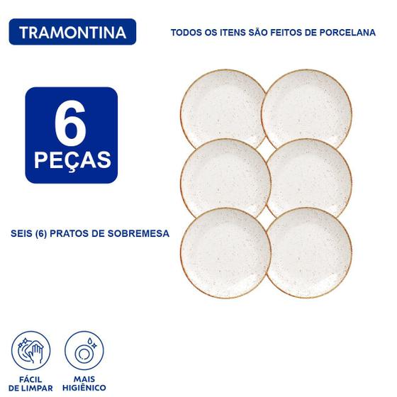 Imagem de Aparelho de Jantar Jogo de Pratos 21 cm Sobremesa Tramontina Rústico Marrom em Porcelana Decorada 6 Peças