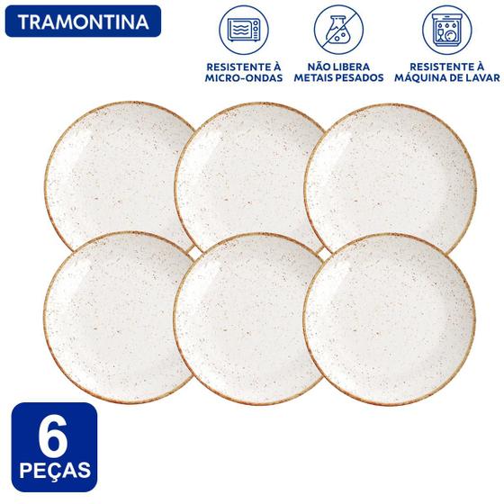 Imagem de Aparelho De Jantar Jogo de Pratos Rasos 28 cm Tramontina Rústico Marrom em Porcelana Decorada 6 Peças