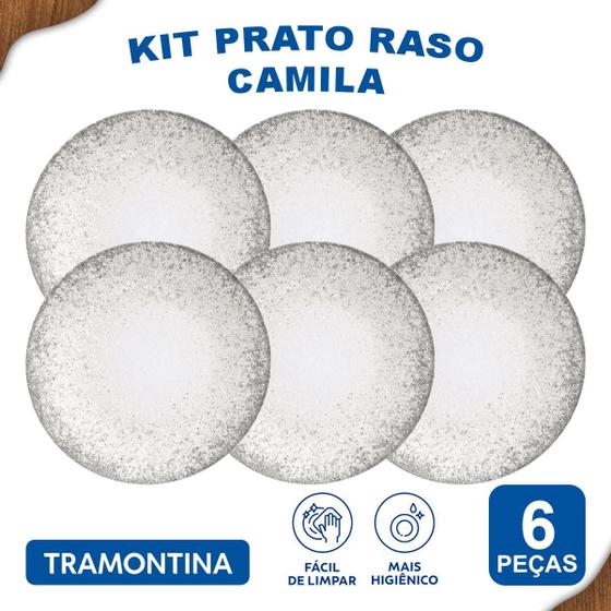 Imagem de Aparelho de Jantar Jogo de Pratos Rasos Camila 28 cm em Porcelana Decorada 6 Peças