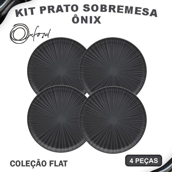 Imagem de Aparelho de Jantar Jogo de Pratos Sobremesa 20 Cm Oxford Ônix Cerâmica Decorada 4 Peças