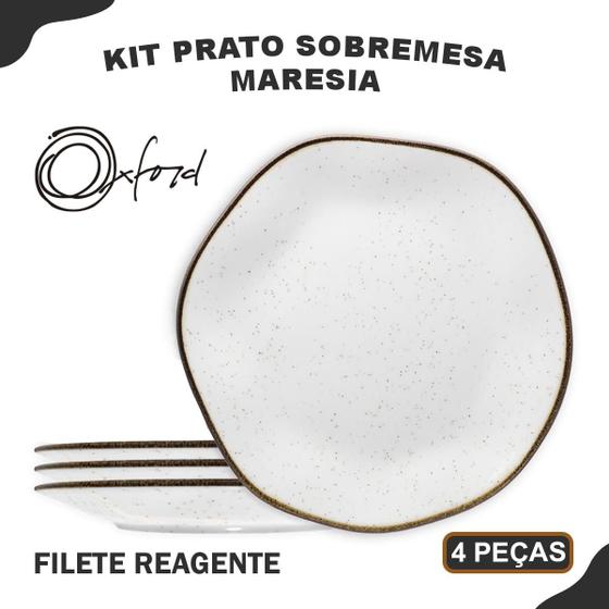 Imagem de Aparelho de Jantar Jogo de Pratos Sobremesa 21,5 cm Oxford Maresia Porcelana Decorada 4 Peças