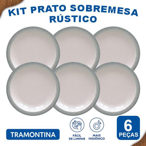 Imagem de Aparelho De Jantar Jogo de Pratos Sobremesa Tramontina Rustico Cinza Porcelana Decorada 6 Peças