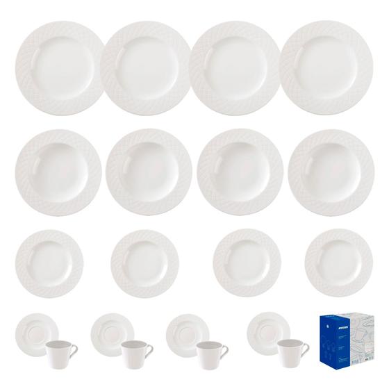 Imagem de Aparelho de Jantar Porcelana Branco Jogo Prato Raso Fundo Sobremesa Conjunto Xícara Chá Tramontina