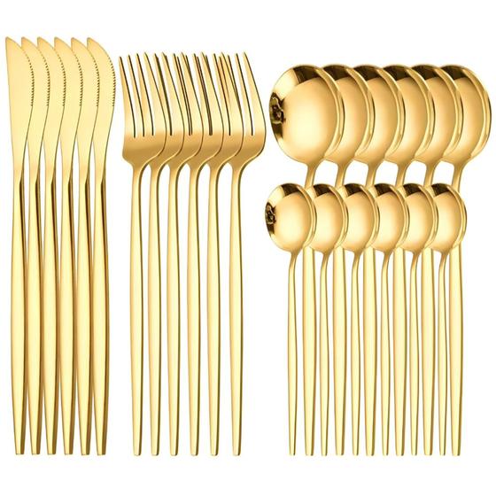 Aparelho de Jantar Talheres Inox Kit 24 Peças Utensílios de Cozinha