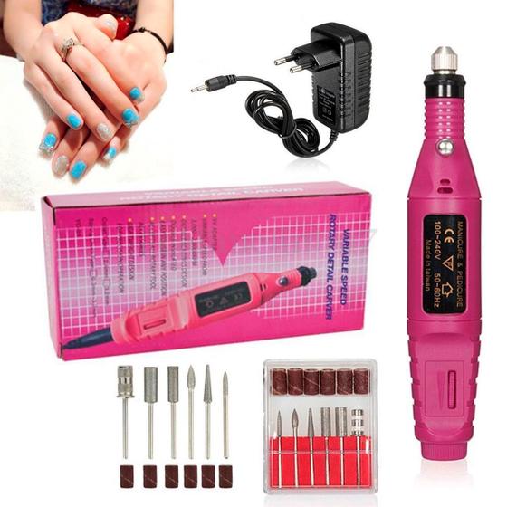 Imagem de Aparelho de Manicure Rosa Portátil 110/220v Varias Brocas