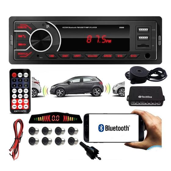 Imagem de Aparelho de Som M-5599 Carro Radio Automotivo Mp3 1 Din Bluetooth Pendrive 2 Usb Sd com Sensor de Estacionamento Ré com Visor Display e Sinal Sonoro