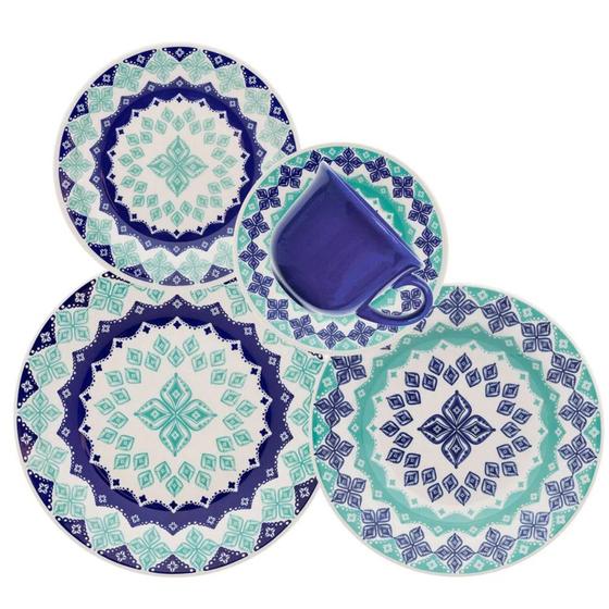 Imagem de Aparelho e Jogo De Jantar e chá de Cerâmica Azul 20 Peças Donna Lola Biona Oxford