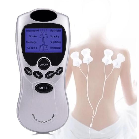 Imagem de Aparelho Fisioterapia Choque Massageador Tens Elétrico Tratamento Choque Acupuntura Bivolt 4 Eletrodos