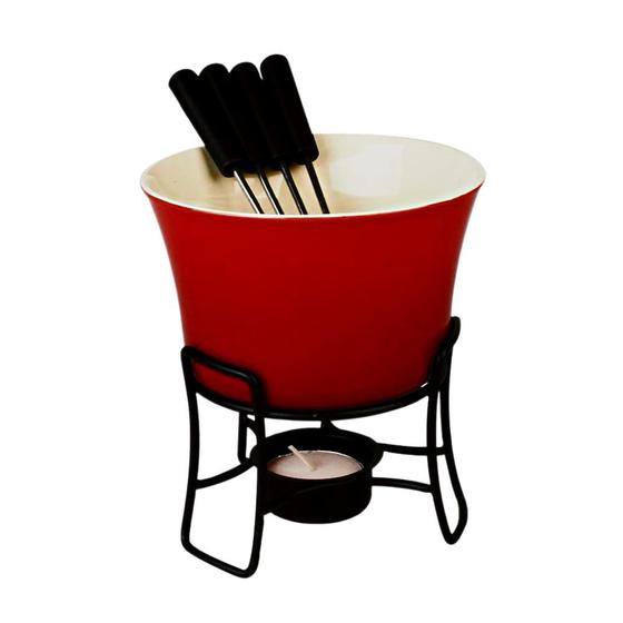 Aparelho Fondue Zermatt Cerâmica Pequeno 6 Peças Chocolate Frutas 2