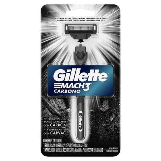 Imagem de Aparelho Gillette Barbear Mach3 Com 1+1 Refil Carbono