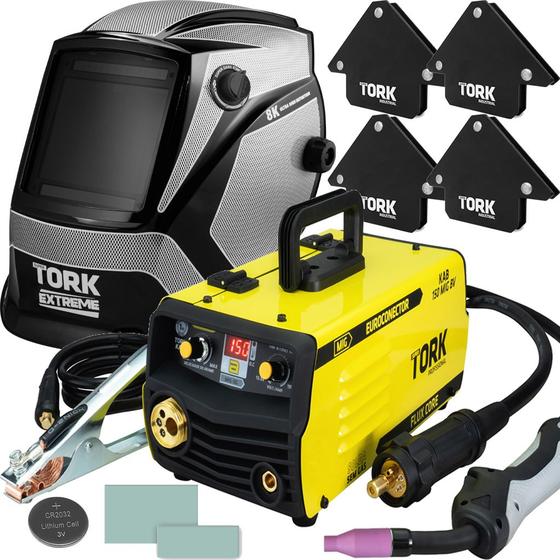 Imagem de Aparelho Inversor Solda Mig Sem Gás 150 Amperes Bivolt 127/220V + Mascara 8K 4 Esquadros