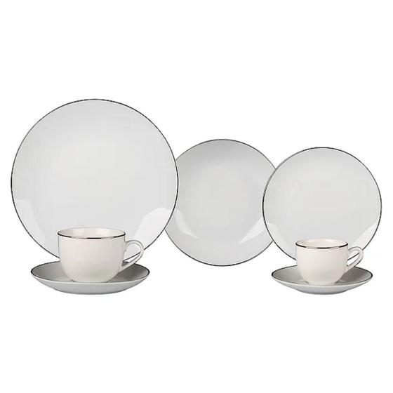 Imagem de Aparelho Jogo De Jantar Porcelana Completo 42 Peças Detalhe Filete Prata Legacy Silver