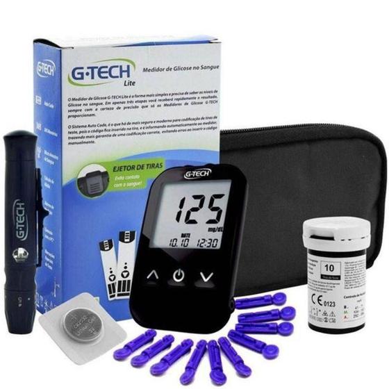 Imagem de Aparelho Medir Diabetes Gllicose Combo Completo G-tech Lite