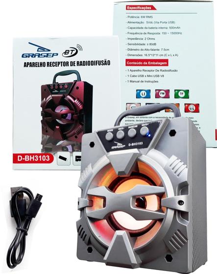 Imagem de Aparelho receptor de radiofusão Bluetooth fm Sd Usb hifi D-BH 3103 - Grasep