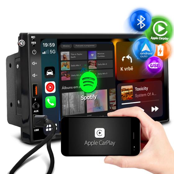 Imagem de Aparelho Som Pra Carro Radio Dvd 2 Din Central Multimidia Mp5 Automotivo Touch Screen 7 Polegadas + Carplay Android Auto Usb Carrega Celular Bluetooth