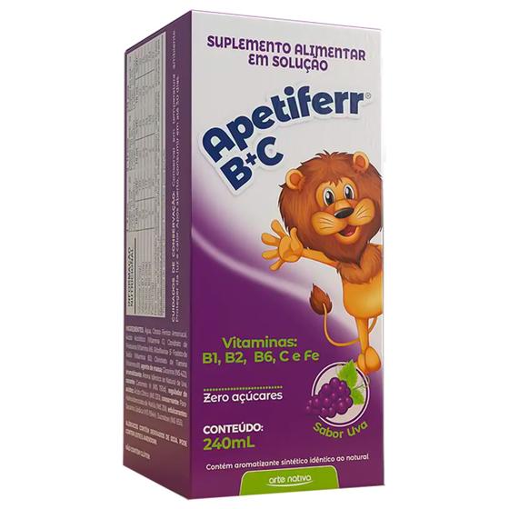 Imagem de Apetiferr BC Suplemento Infantil Vitamina B e C Para Crianças 240ml Arte Nativa Sabores
