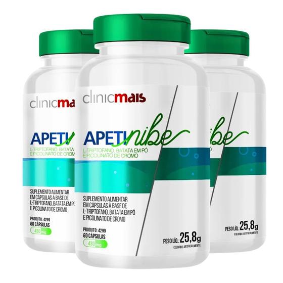 Imagem de Apetinibe - L-Triptofano Batata em Pó e Picolinato de Cromo 60 caps 430 mg Kit com 3
