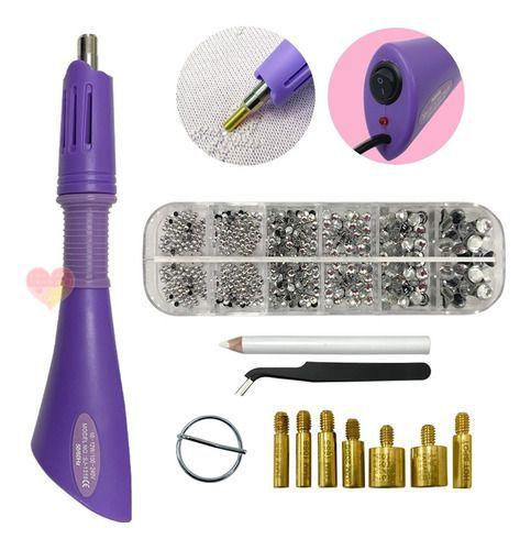 Aplicador Caneta Hotfix Strass 7 Pontas +kit Strass Vidro Menor preço em Aplicador Caneta Hotfix Strass 7 Pontas +kit Strass Vidro