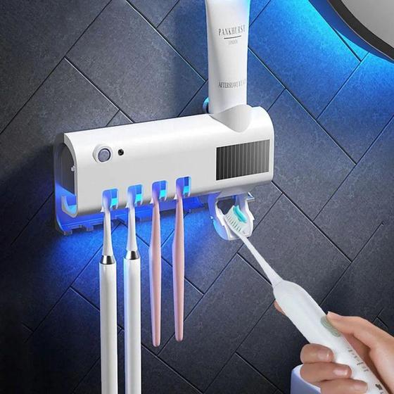 Aplicador Pasta de Dente Dispenser Porta Escovas Com Esterilizador UV Automático - LM Menor preço em Aplicador Pasta de Dente Dispenser Porta Escovas Com Esterilizador UV Automático - LM