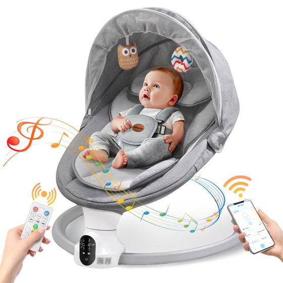 Imagem de Aplicativo Baby Swing Smelluck com Bluetooth - 5 Velocidades - Cinza