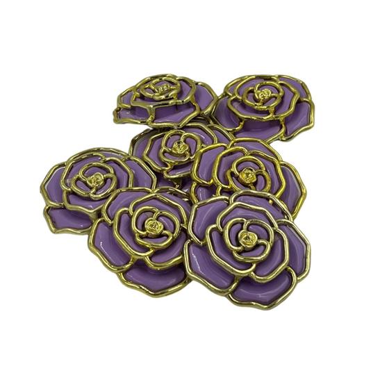 Aplique Botão Flor Rosa Lilás com Dourado 48mm 15pçs Resina 85g - Macall