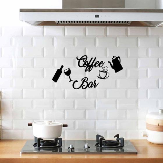 Imagem de Aplique Coffee Bar Kit Completo Letras Mdf 3mm Decorativo Cozinha Sala Enfeite Parede Preto Lettering