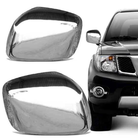 Imagem de Aplique Cromado Retrovisor Nissan Frontier 2008 a 2018 Encaixe Perfeito Fácil Aplicação Dupla Face