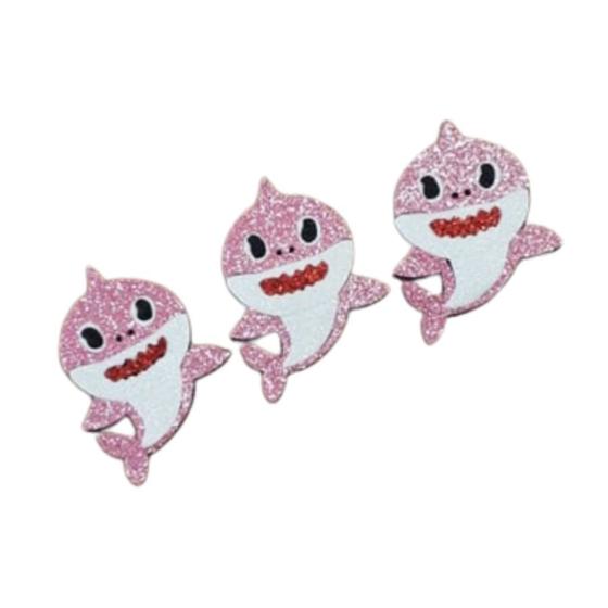 Imagem de Aplique de EVA Baby Shark Glitter Rosa 8cm x 6cm - 03 Unidades - Make Festas - Rizzo