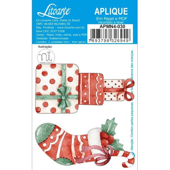 Imagem de Aplique de MDF e Papel Natal - Doce Natal - Presentes Bota Vermelha - APMN4 - 024