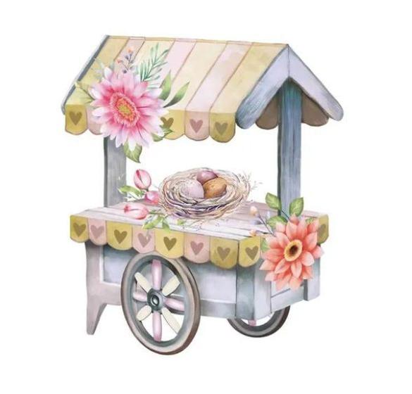 Imagem de Aplique Decoupage Carrinho com Ninho Apm8-1302 em Mdf 8cm Litoarte