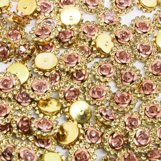 Imagem de Aplique Flor Com Strass 12mm Aluminio E Aço Inoxidavel Com 200 Peças