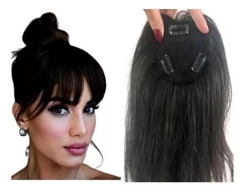 Imagem de Aplique Franja Cabelo Castanho Natural Humano Sem Corte, Tic Tac, Pode Tingir