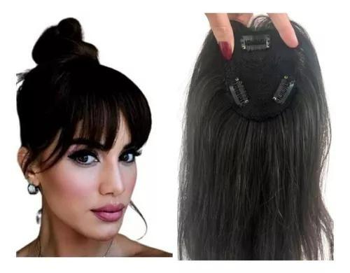 Imagem de Aplique Franja Cabelo Humano Natural 35cm com 3 Presilhas Franjão - Para Cortar