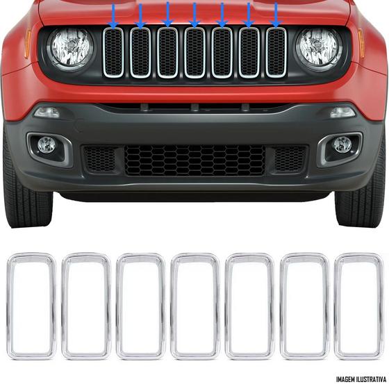 Imagem de Aplique Grade Frontal Dianteira Jeep Renegade 2015 2016 2017 2018 7 Peças