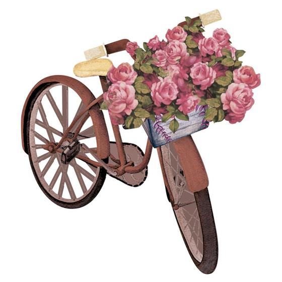 Imagem de Aplique MDF e Papel Litoarte 8 cm - Modelo APM8-1068 Bicicleta Com Rosas