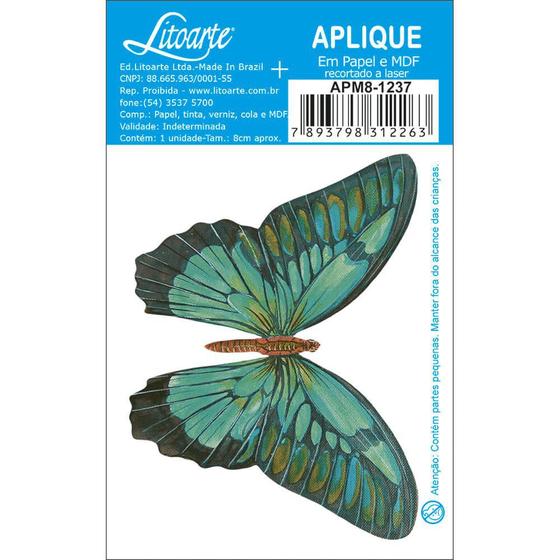 Imagem de Aplique MDF e Papel Litoarte 8 cm  Modelo Borboleta APM8-1237 - 1 Peça