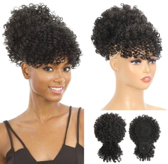 Imagem de Aplique Rabo de Cavalo Afro Puff Encaracolado Com Franja