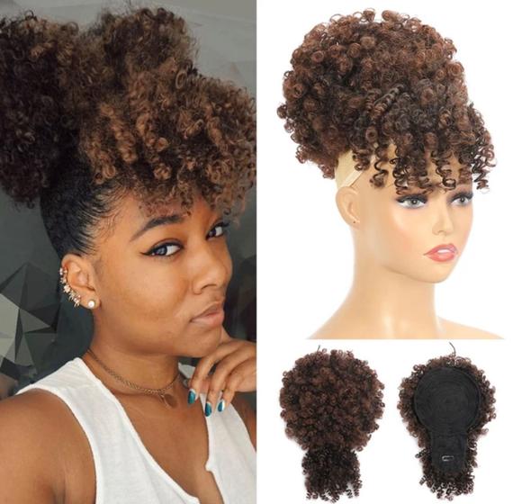 Imagem de Aplique Rabo de Cavalo Afro Puff Encaracolado Com Franja