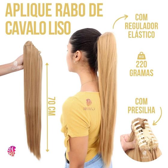 Imagem de Aplique Rabo De Cavalo Com Cabelo Liso Organico Premium 70Cm +Presilha