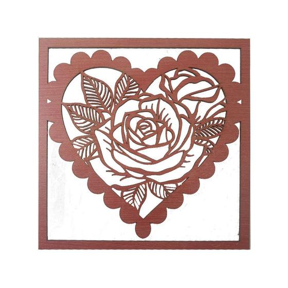 Imagem de Aplique Vazado Decoração Caixa Coração Flor 31x31 Mdf Madeira Vermelho