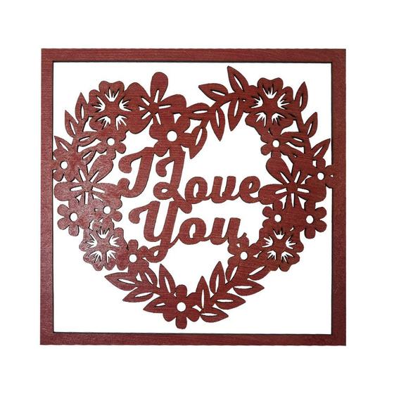 Imagem de Aplique Vazado Decoração Caixa Coração I Love You 16x16 Mdf Madeira Vermelho