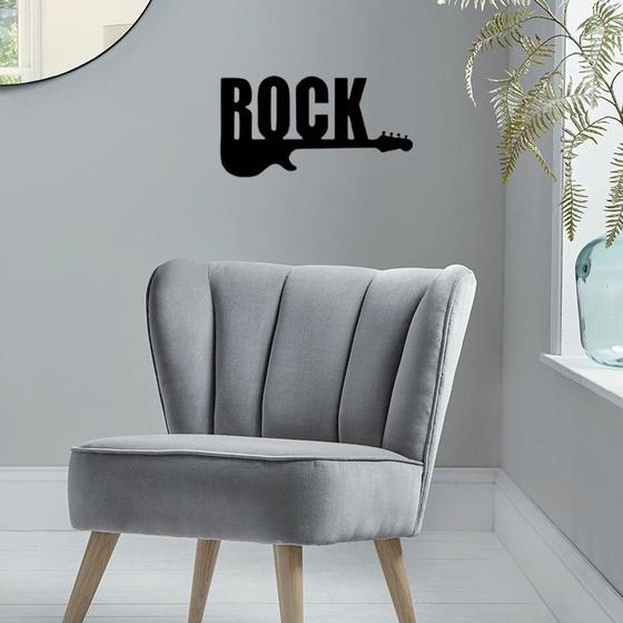 Imagem de Aplique Vazado Quadro Palavra de Parede Decorativa Rock + Guitarra em MDF Preto