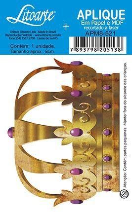 Imagem de Apm8-521 - aplique em papel e mdf - coroa dourada pedras lilas