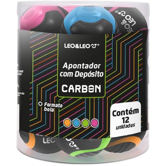 Imagem de Apontador com Depósito Carbon Line Bola 4 Cores Pote com 12 Unidades